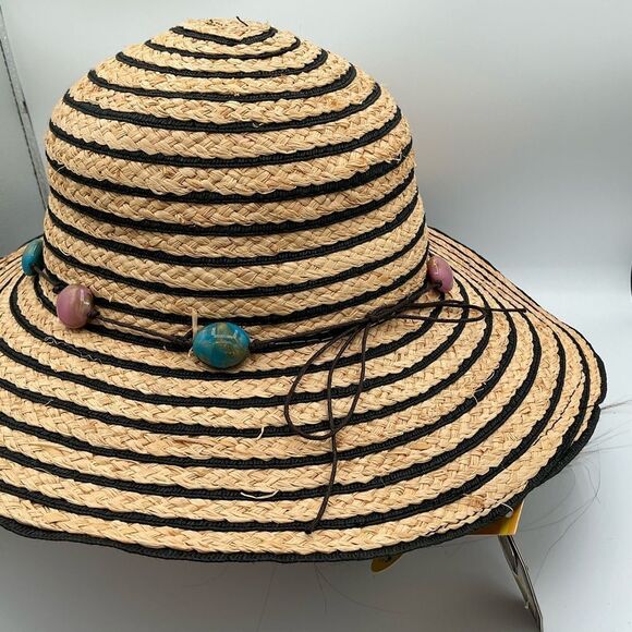 Sun and Sand Tan and Black Wide-Brimmed Hat with Floppy Design - Picture 2 of 6